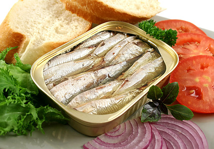 沙丁鱼和沙律美食用餐面包营养美味烹饪午餐草药饮食小吃图片