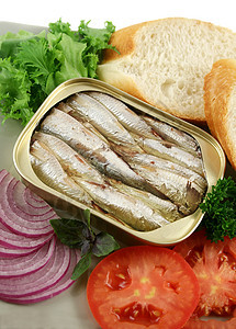 沙丁鱼和沙律香菜营养午餐面包美食草药烹饪用餐美味海鲜图片