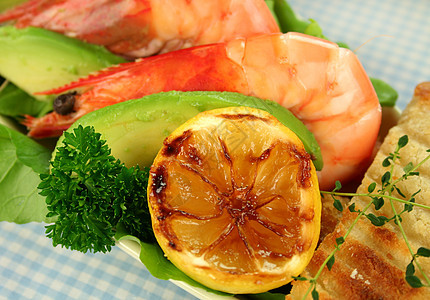 虾和火箭沙拉刀具蔬菜烹饪胡椒美食草药香菜贝类甲壳对虾图片