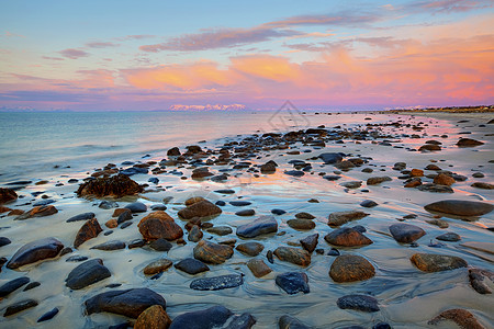 午夜日光旅行海岸太阳目的地峡湾风景海滩天空海岸线日落图片