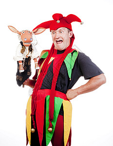 和木偶的小丑男人傻子娱乐乐趣帽子喜剧演员红色喜剧戏服图片
