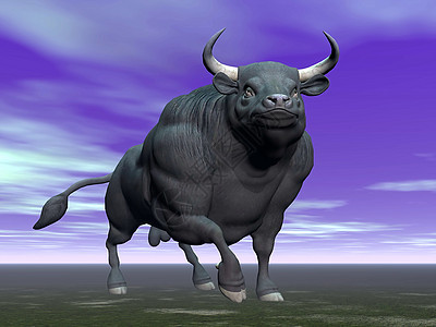 在黑暗中的公牛 - 3D制成图片