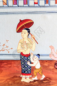 寺庙墙上的古泰国艺术风格图片