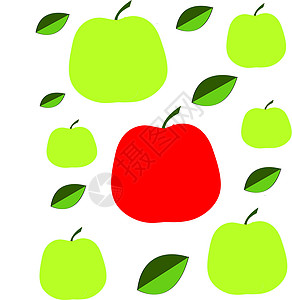 一套红果和绿苹果水果 配有切片和绿叶图片
