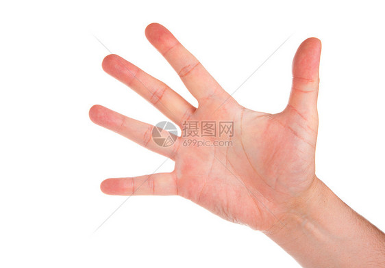 手动符号 指白色背景上的5男性成人手臂危险皮肤手势手指商业数字身体图片