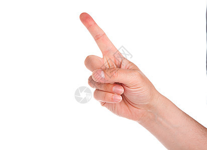 男人的手 食用手指 孤立在白色背景上图片
