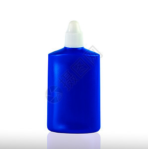 含清洁液的蓝色塑料瓶 白背被孤立图片