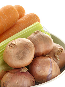 原始蔬菜碗白色洋葱青葱芹菜食物背景图片