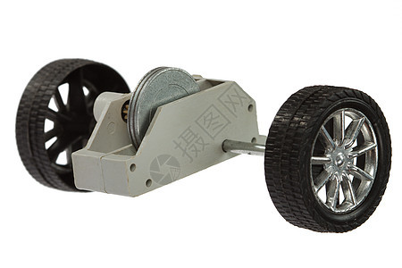 以白色背景隔离的玩具车汽车和轮机车辆金属维修运输引擎齿轮黑色运动灰色轮子图片