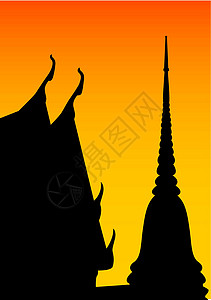 寺庙和塔房的轮光季节教会佛教徒黄色宝塔日落黑色建筑阴影插图图片