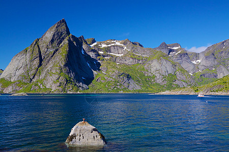 挪威的西锡峡湾海岸线海洋山峰风景晴天全景峡湾蓝色海岸山脉图片