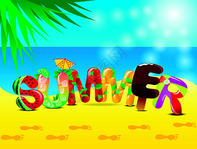 夏季文本海滩字母闲暇乐趣旅行阳光活动季节气候旅游图片