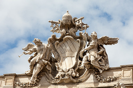 屋顶雕塑 意大利罗马 特雷维广场城市大理石风格景观柱子雕像喷泉流动海王星日光图片