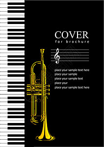 音乐封面以钢琴和喇叭图像为封面的小册子封面插画