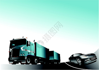汽车和卡车在路上 矢量插图运输力量货车轮胎奢华极速者毒蛇司机跑车速度图片