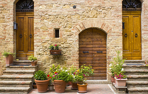 意大利皮恩扎可爱的图斯卡人街花语街道房子角落建筑学国家石头财产楼梯植物图片