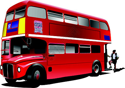 伦敦双双Decker红色巴士 矢量插图节选运输司机车辆甲板旅行民众图片