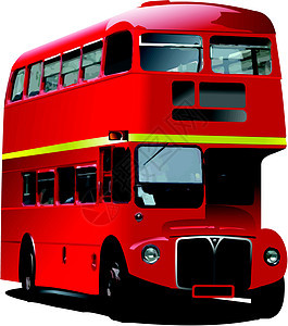 伦敦双双Decker红色巴士 矢量插图旅行车辆民众甲板司机运输稀有性图片