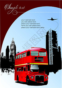 包含伦敦图像的小册子封面 矢量插图旅行优惠券民众红色车辆司机公共汽车节选甲板稀有性背景图片