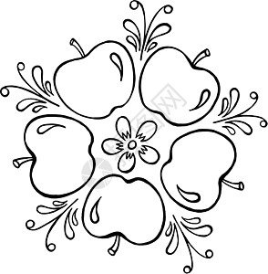 苹果叶子手绘民间艺术白色水彩装饰品卡通片草图黑色图片