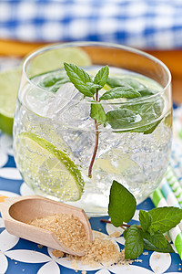 冷饮加冰和石灰冰块照片苏打绿色薄荷蓝色泉水饮料叶子玻璃图片
