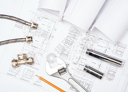 管道和水管图画 建筑废生设计师金属维修办公室文档铅笔建筑师工作扳手打印图片