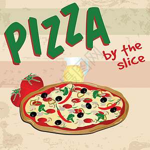 披萨海报脆皮美食食物午餐插图标签复古徽章横幅菜单图片