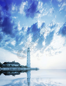 灯塔海岸戏剧性蓝色信号海浪海洋建筑支撑岩石海景图片