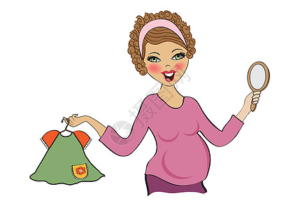 购物时快乐的孕妇 孤立在白种背景上淋浴女性插图妈妈卡通片腹部喜悦乐趣母性父母图片
