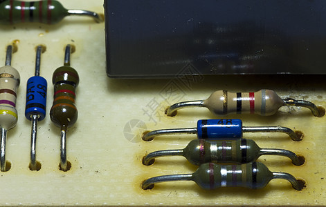 电子电路晶体管工程电子产品宏观电气电容器绿色电阻器蓝色半导体图片