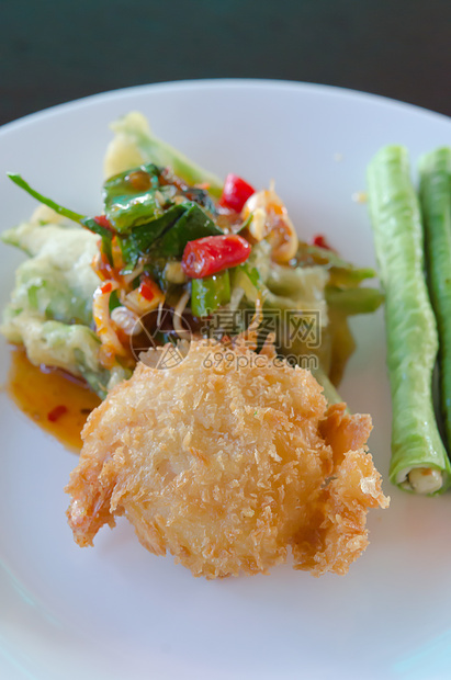 虾白色食物面包屑油炸海鲜美食黄色蔬菜图片