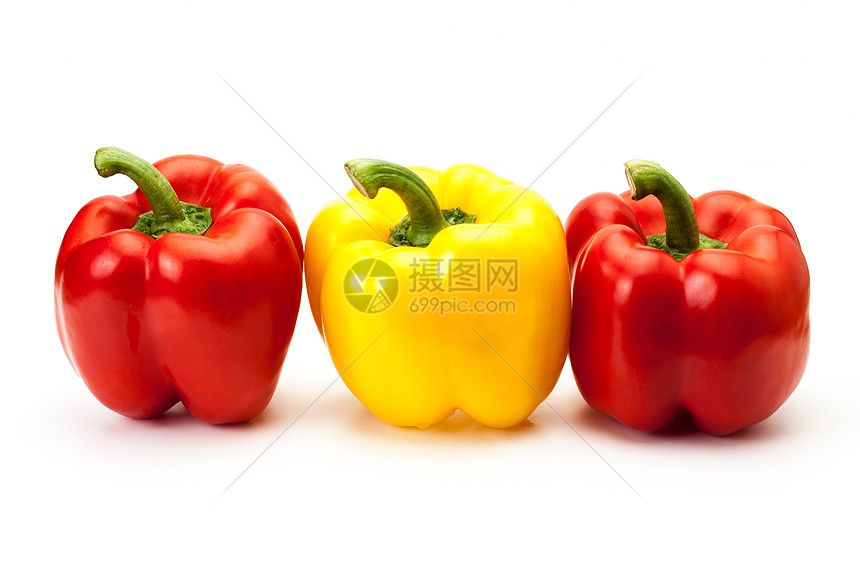 胡椒辣椒黄色胡椒白色蔬菜彩椒白色红色背景图片