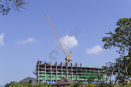 建筑施工框架建筑学进步木板工业财产风景起重机机器商业背景图片