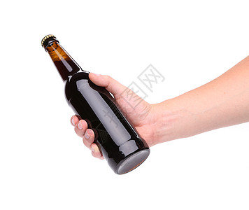 手拿一瓶啤酒玻璃饮料棕色搬运工液体瓶子白色背景