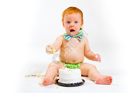 一年老蛋糕粉碎尿布领带食物工作室生日蛋糕婴儿儿童孩子白色领结图片