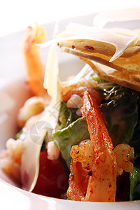 海食美食沙拉和虾盘子蔬菜海鲜餐厅午餐草本植物液体食物饮食香菜图片
