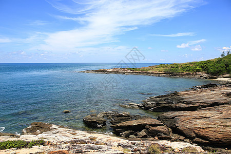 泰国沙美岛石头波浪环境热带阳光植物群树叶天空岩石冲浪图片