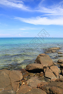 美丽的海景景观 泰国高山萨梅特岛阴霾场景冲浪天蓝色巨石阳光青色海滩蓝色石头图片