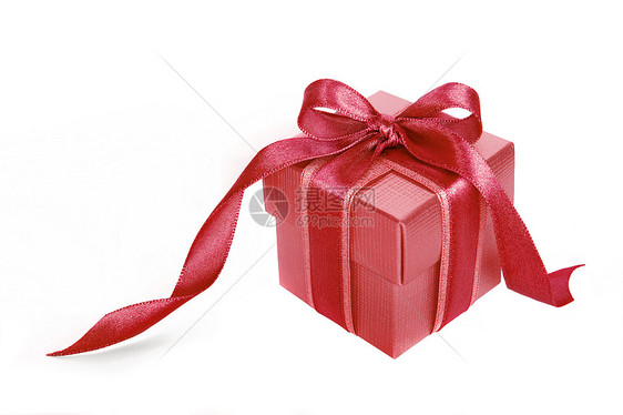 红色礼品盒 白底带粉红丝带图片
