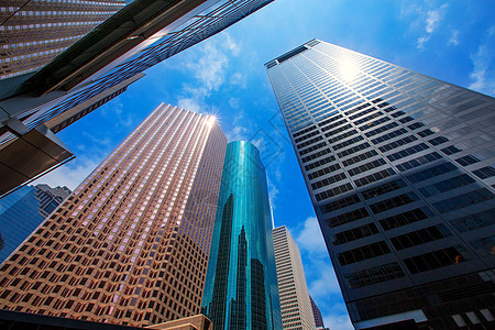 休斯顿市中心摩天大厦 蓝色的天空镜商业高楼工作职场摩天大楼财富天空城市建筑学中心图片