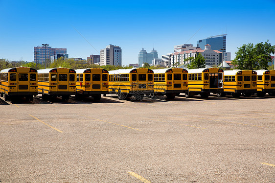 休斯顿典型的美国校车后方风景图片