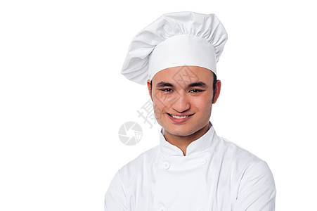 年轻 充满自信微笑的男主厨餐饮工作男性冒充商业面包男人食物厨师混血图片