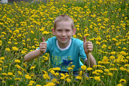 男孩在荒野中的空地上植物年轻人男生孩子草本植物花朵杂草图片