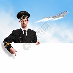 以持有空广告牌的形式进行试点绘画木板航空航空公司喷射标语广告销售指挥官侦察员图片