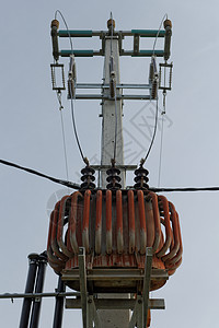 高电站变换器工厂蓝色电气高压电路电压工业车站金属天空图片