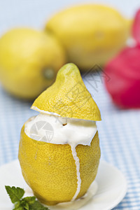 柠檬糖甜点冻结背景水果盘子薄荷黄色茶点图片