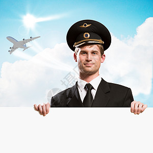 以持有空广告牌的形式进行试点领导者邮政标语指挥官销售航空绘画天空侦察员纸板图片