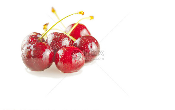樱桃绿色食物红色水果叶子甜点浆果白色图片