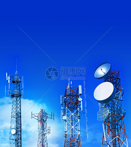 通讯塔信号电讯技术卫星发射机播送蓝色金属接待商业图片