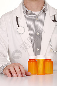 拥有空橙处方药瓶的医生职员供应商医师行业从业者药品男性外套保健职业图片